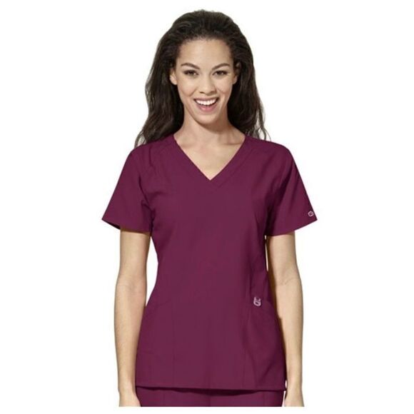 WonderWink W123 V-Neck Top in Eggplant - Picture 1 of 10